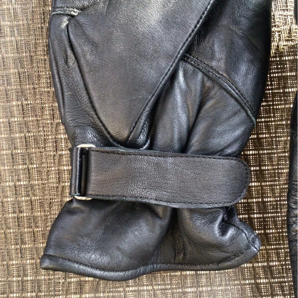 Black Leather Ladies Ski Gloves Size XL